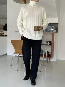 DAZY Men Turtleneck Drop Shoulder Jumper - Beige - View 5