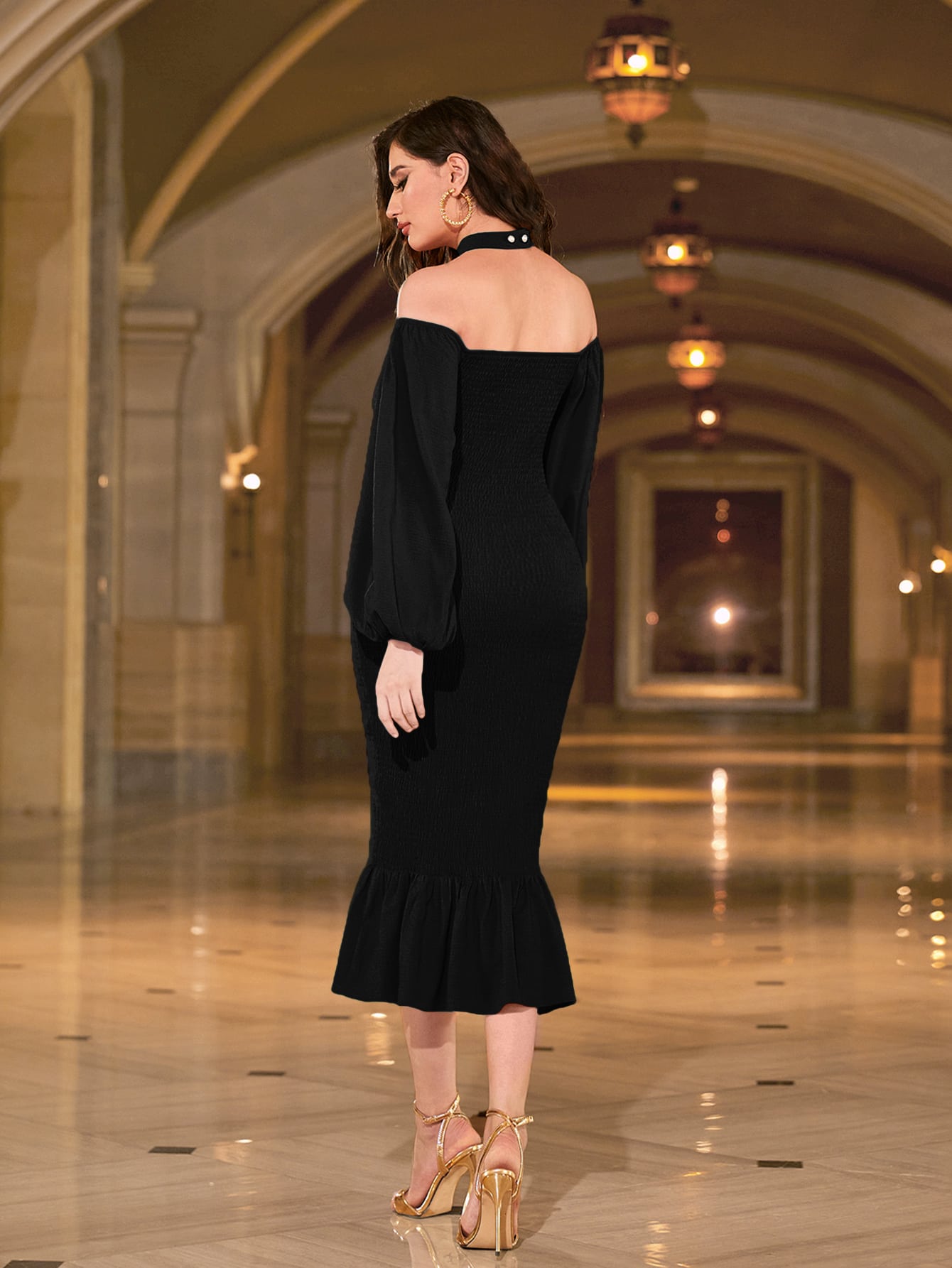 Robe Taille Cravate Mini Robe à Manches Longues Col Rond Décontracté