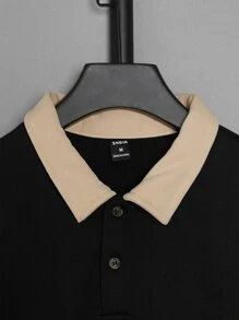 Manfinity RebelGame Áo nỉ Nam Tương phản ren Nút phía trước Lá thư Giải trí - màu đen - Xem 4