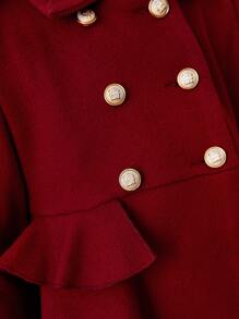 SHEIN Toddler Girls Double Breasted Ruffle Trim Overcoat - Burgundy - View 6