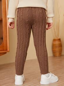 SHEIN Toddler Girls Cable Knit Trousers - Chocolate Brown - View 2