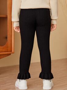 SHEIN Pantalón De Punto De Dobladillo Con Volantes Para Niña Joven - Negro - Ver 2