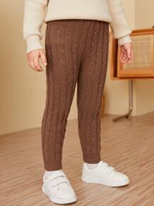 SHEIN Toddler Girls Cable Knit Trousers - Chocolate Brown - View 5