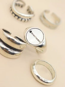 5 件/套极简主义“请勿评判”五角星女士戒指 - 復古銀色 - 查看 4