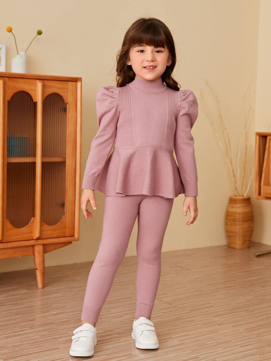 SHEIN 少女高領大袖毛衣＆針織長褲