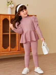 SHEIN 少女高領大袖毛衣＆針織長褲