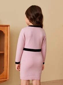 SHEIN Toddler Girls Contrast Trim Button Front Jumper Dress - Baby Pink - View 2