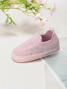 适合日常穿着的婴儿纯色一脚蹬运动鞋 - 粉色 - 查看 3