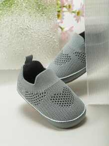 婴儿纯色心形可爱便鞋 - 灰色 - 查看 1