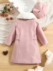 SHEIN Young Girl Borg Collar Single Breasted Overcoat - Baby Pink - View 2