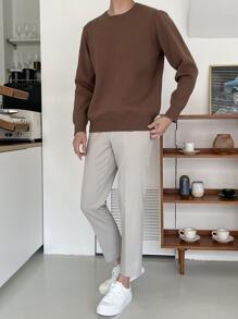 DAZY Hombres Jersey de cuello redondo - Marrón - Ver 3