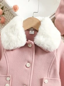 SHEIN Young Girl Borg Collar Single Breasted Overcoat - Baby Pink - View 5
