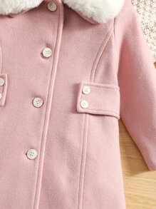 SHEIN Young Girl Borg Collar Single Breasted Overcoat - Baby Pink - View 7