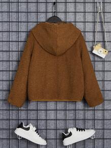 SHEIN Boys Zip Up Hooded Teddy Jacket - Brown - View 2