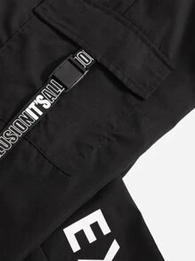 SHEIN 青少年男孩標語圖案蓋袋口貨物褲