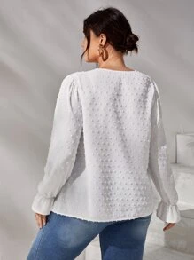 SHEIN Clasi Áo sơ mi Plus Size Xù Tương phản ren màu trơn Thanh lịch - trắng - Xem 2