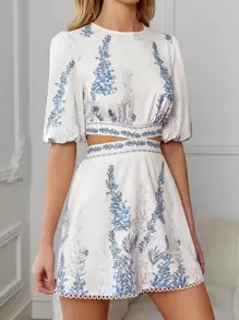 SHEIN PETITE Đầm Cắt ra Buộc lại Hoa Giải trí - trắng - Xem 1