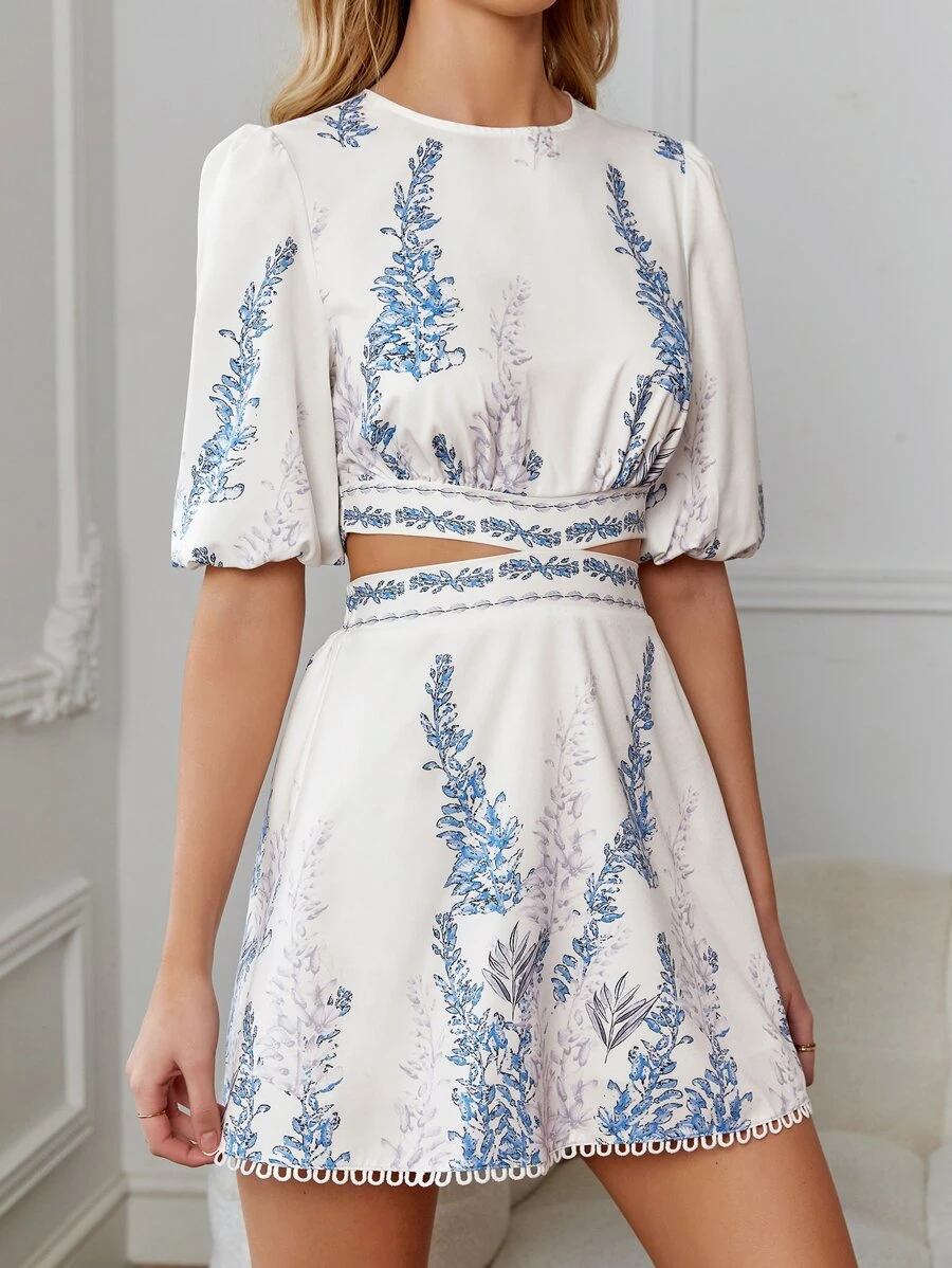 SHEIN PETITE Đầm Cắt ra Buộc lại Hoa Giải trí - trắng - Xem 1