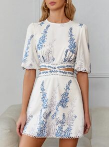 SHEIN PETITE Đầm Cắt ra Buộc lại Hoa Giải trí - trắng - Xem 3