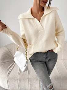 SHEIN Essnce Jersey con cuello con doble bolsillo de hombros caídos - Albaricoque - Ver 3