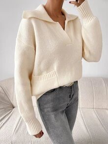 SHEIN Essnce Jersey con cuello con doble bolsillo de hombros caídos - Albaricoque - Ver 4