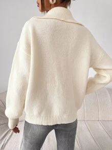 SHEIN Essnce Jersey con cuello con doble bolsillo de hombros caídos - Albaricoque - Ver 5