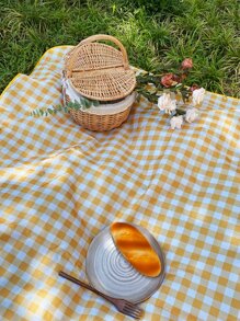 1pc Gingham Pattern Mat dã ngoại không thấm nước, chăn dã ngoại polyester hiện đại cho cắm trại ngoài trời cho du lịch - Nhiều màu - Xem 2