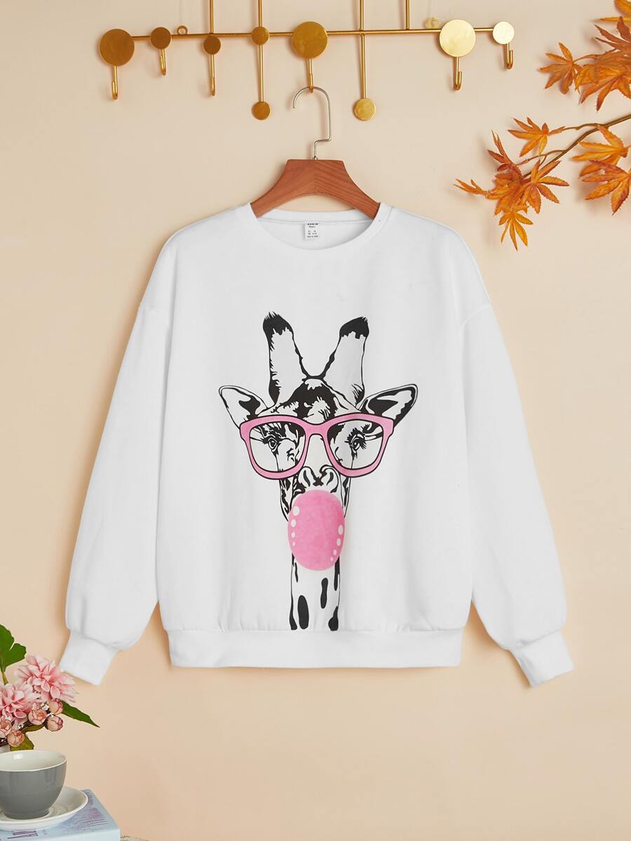 SHEIN Áo nỉ Gái Hoạt hình - trắng - Xem 1