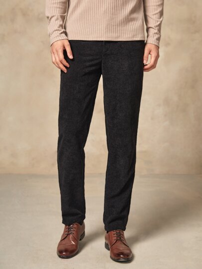SHEIN Men Slant Pocket Corduroy Pants