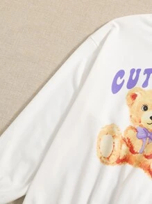 SHEIN 青少年女孩卡通和字母圖案套頭衫和緊身打底褲套裝 - 彩色 - 查看 4