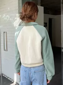 DAZY Two Tone Raglan Sleeve Half Zipper Fleece Pullover,Long Sleeve Tops,Fall Clothes Sweatshirt