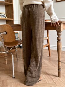 DAZY Elastic Waist Wide Leg Pants Fall,Winter - Coffee Brown - View 2