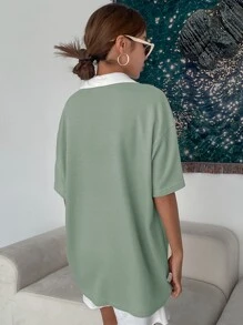 DAZY Letter Embroidery Drop Shoulder Tee Oversized T-Shirt