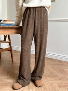 DAZY Elastic Waist Wide Leg Pants Fall,Winter - Coffee Brown - View 4