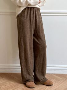 DAZY Elastic Waist Wide Leg Pants Fall,Winter - Coffee Brown - View 5
