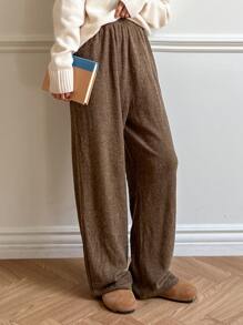 DAZY Elastic Waist Wide Leg Pants Fall,Winter - Coffee Brown - View 6