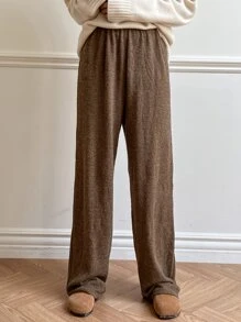 DAZY Elastic Waist Wide Leg Pants Fall,Winter - Coffee Brown - View 7