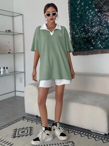 DAZY Letter Embroidery Drop Shoulder Tee Oversized T-Shirt