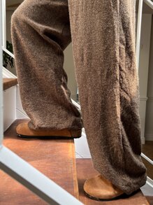 DAZY Elastic Waist Wide Leg Pants Fall,Winter - Coffee Brown - View 9