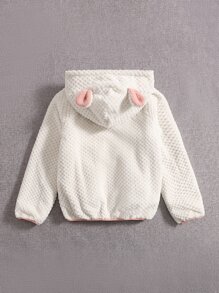 SHEIN 女孩3D耳朵設計連帽泰迪夾克 - 白色 - 查看 2
