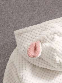 SHEIN 女孩3D耳朵設計連帽泰迪夾克 - 白色 - 查看 4