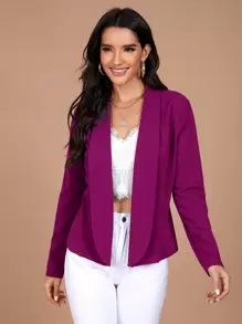 SHEIN Privé 翻領素色西裝外套 - 中紫紅色 - 查看 5