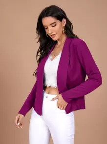 SHEIN Privé 翻領素色西裝外套 - 中紫紅色 - 查看 3