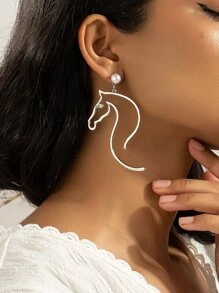 人造珍珠裝飾馬耳墜 - 銀色 - 查看 1