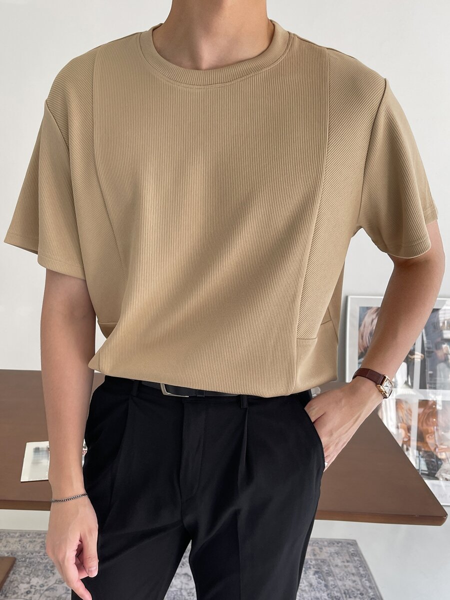 DAZY Men Solid Rib Knit Tee - Khaki - View 1