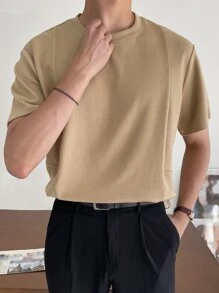 DAZY Men Solid Rib Knit Tee - Khaki - View 3