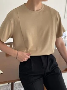 DAZY Men Solid Rib Knit Tee - Khaki - View 5