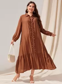 EMERY ROSE Vestido smock camisero ribete con fruncido