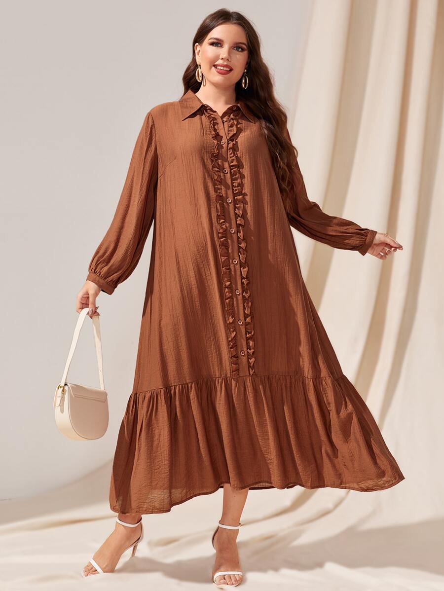 EMERY ROSE Vestido smock camisero ribete con fruncido