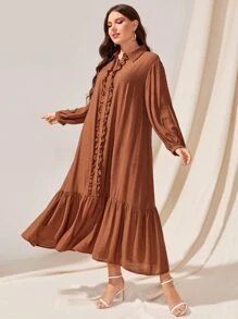 EMERY ROSE Vestido smock camisero ribete con fruncido